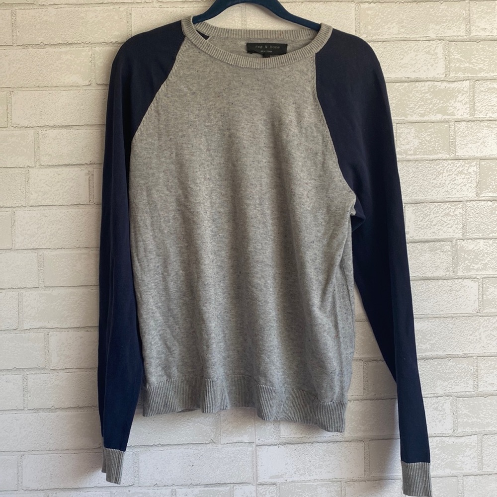 Rag and Bone Men’s Color block Navy and Gray Speckled Sweater